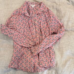 J. Crew Factory Pink and Blue Patterned Blouse